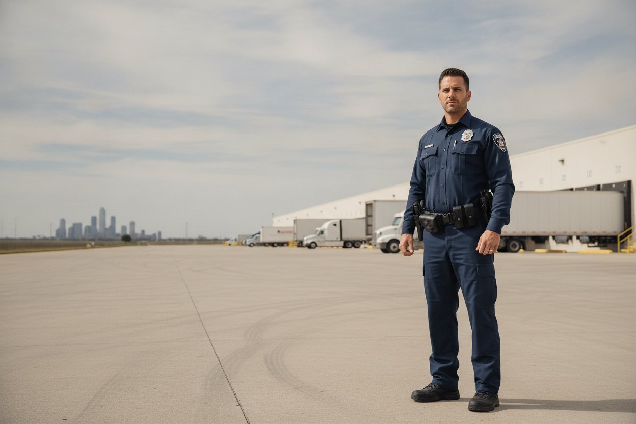 Commissioned security officer at a Garland, Texas distribution warehouse dock