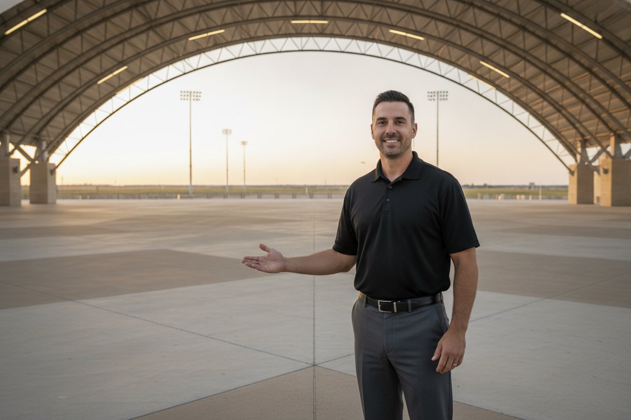 Unarmed Level II security officer working an event venue entrance in Grand Prairie, Texas