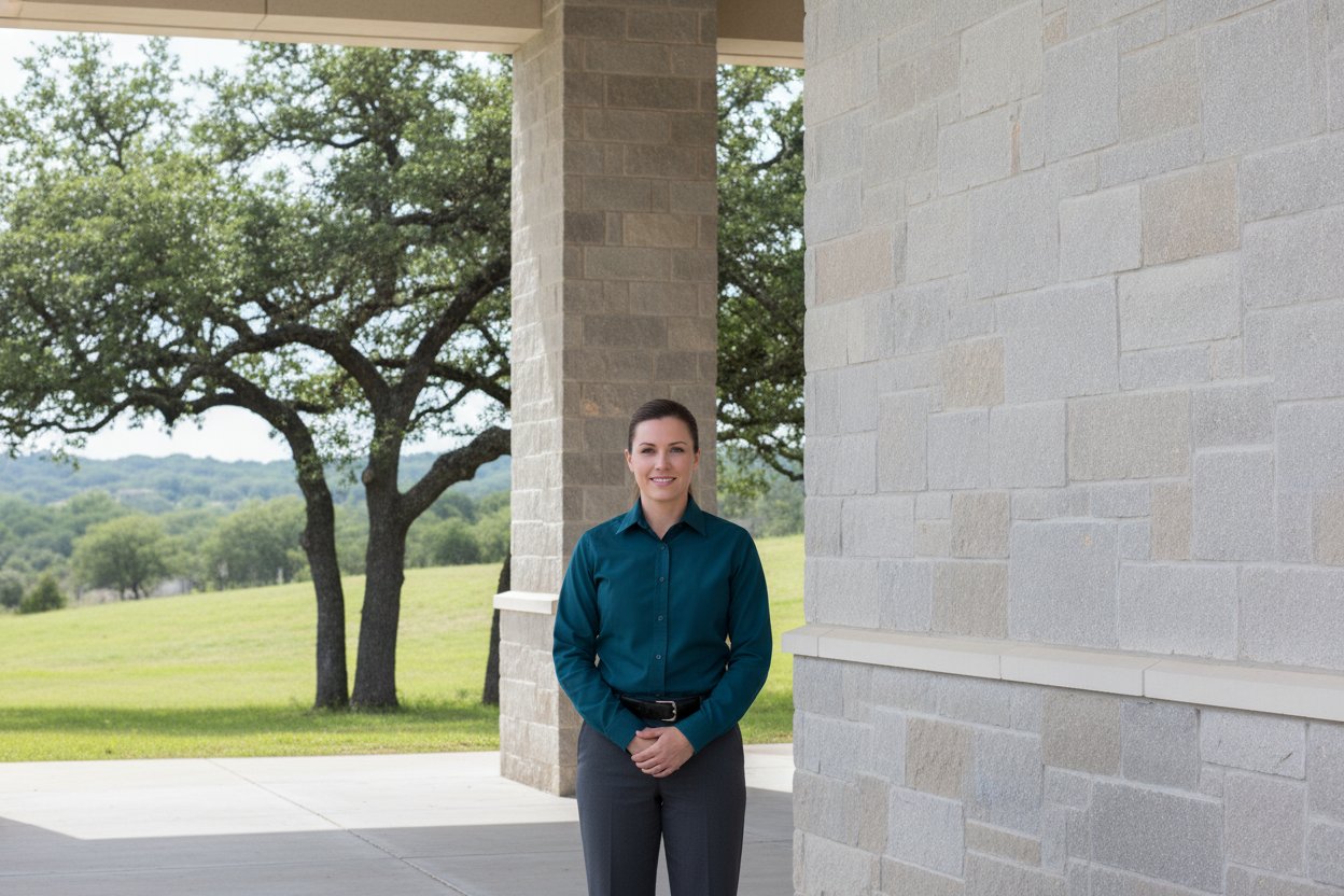 Unarmed Level II security officer at a medical center entrance in Killeen, Texas