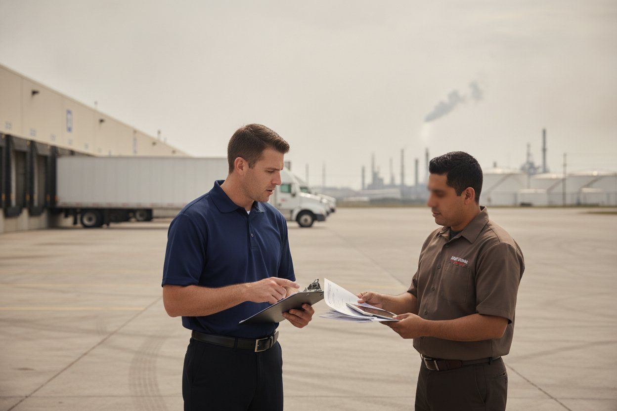 Unarmed Level II security officer working a warehouse dock gate in Pasadena, Texas