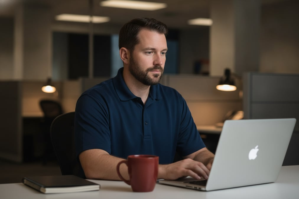 Security officer completing the online portion of Level 3 training