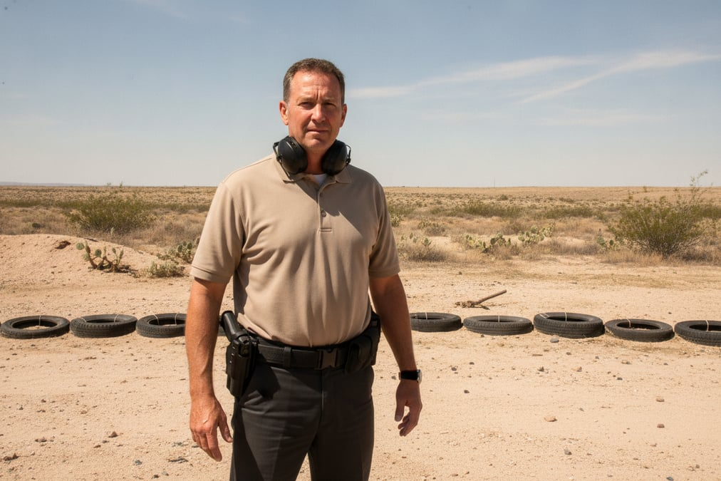 Experienced Texas commissioned security officer at a range for renewal qualification