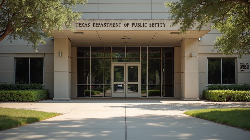 Eye-level view of Texas Department of Public Safety building entrance