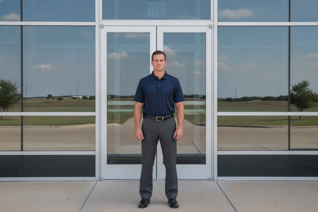 Texas unarmed security officer on post outside an office building